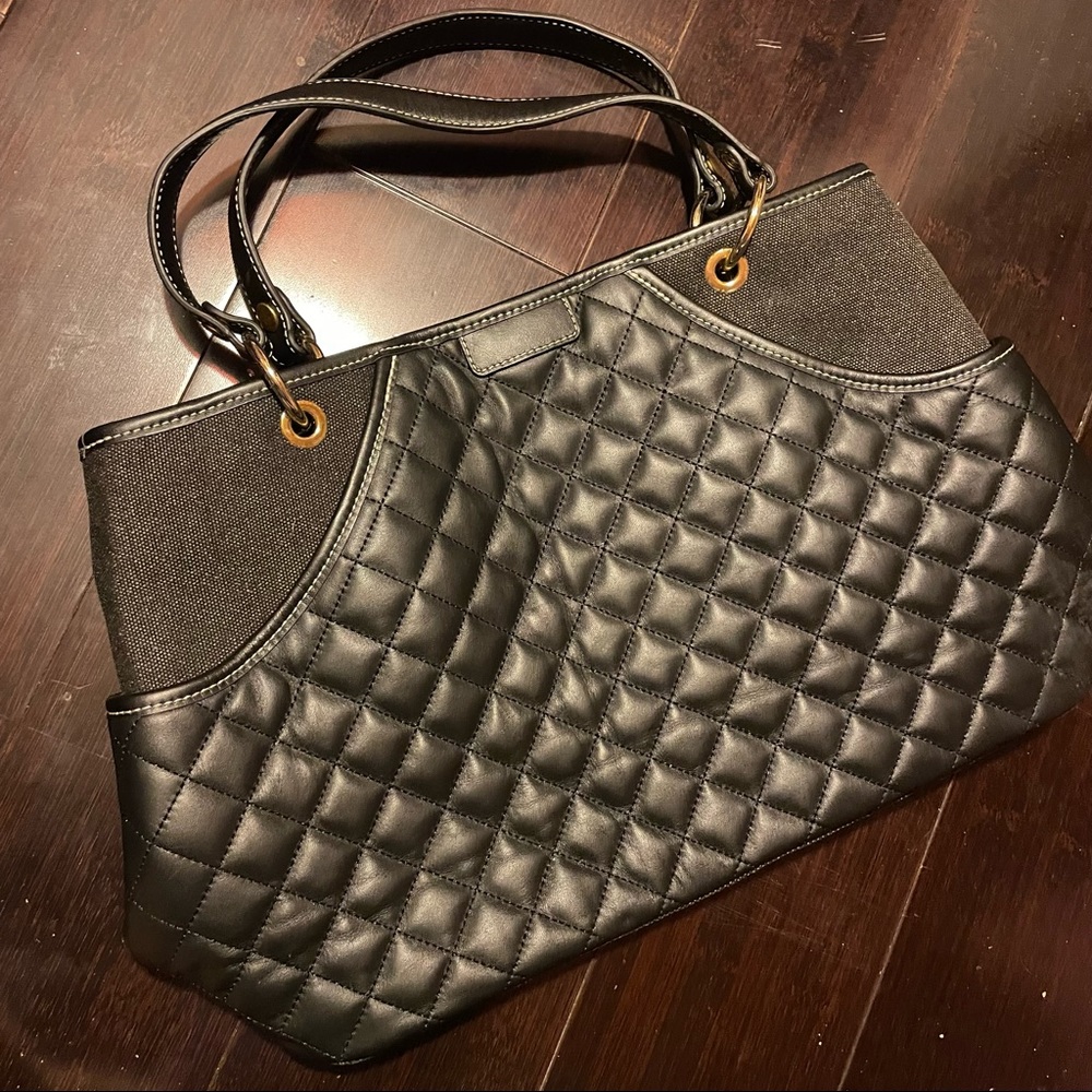NEW black leather quilted bag